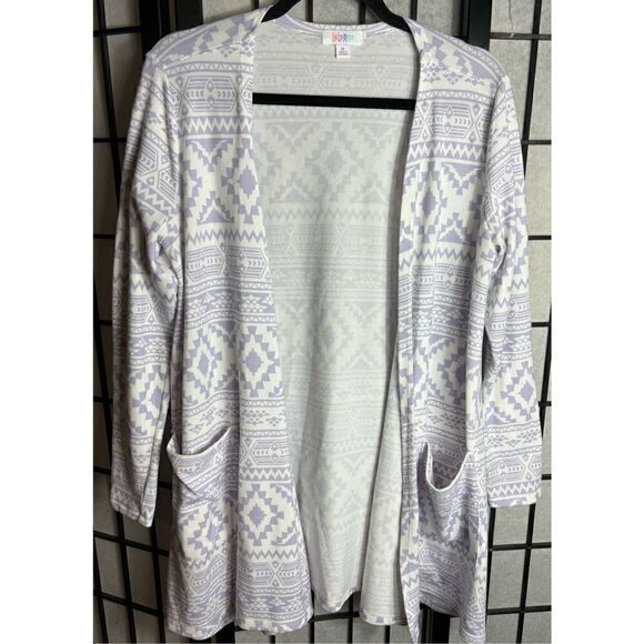 LulaRoe Purple/White Aztec Caroline Cardigan Sweate - Picture 2 of 6